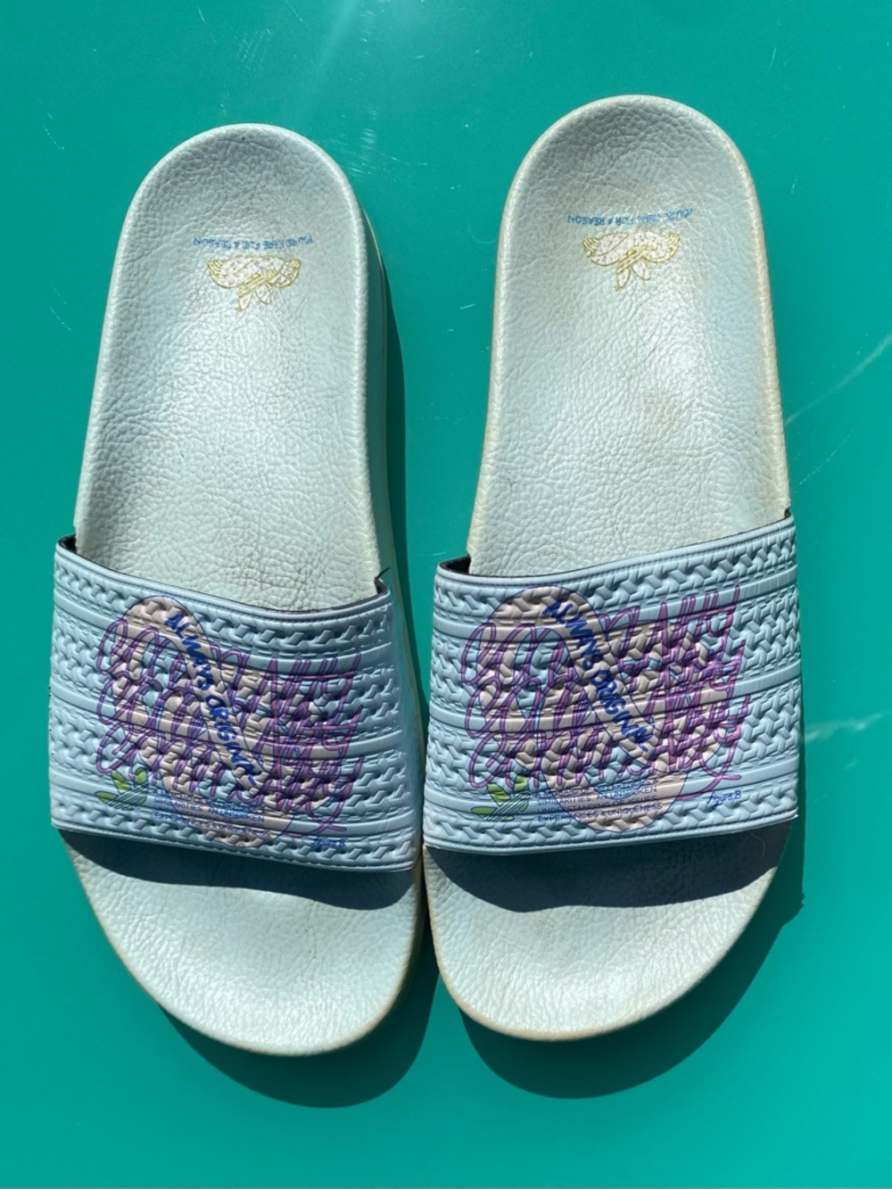 adidas Light Blue Always Original Slide Sandals with Purple Graphic - Picture 2 of 3